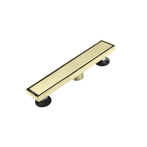 AVSIILE Linear Shower Floor Drain, Brushed Gold 12 Inch 304 Stainless Steel Bathroom Drains Kit, Rectangular Shower Trench Drain with Reversable Tile-in Pattern Drain Cover & Hair Catcher - color: Brushed Gold, size: 12 Inch