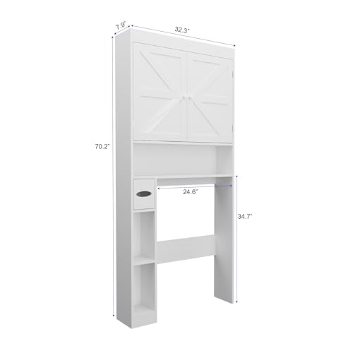Gecheer Over-The-Toilet Storage Cabinet, 2 Door Bathroom Shelf with Open Display, Farmhouse Style MDF and Particle Board Organizer for Small Bathrooms, Laundry Rooms