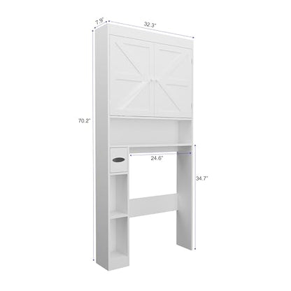 Gecheer Over-The-Toilet Storage Cabinet, 2 Door Bathroom Shelf with Open Display, Farmhouse Style MDF and Particle Board Organizer for Small Bathrooms, Laundry Rooms