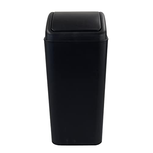4.5 Gallon Plastic Swing-Top Trash Can, Garbage Can with Lid, Black | Plastic Material, Swing Lid Design, Ideal For Bathroom, Bedroom, Dorm & Office Use