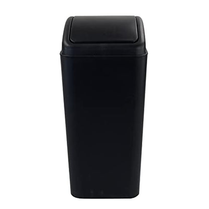 4.5 Gallon Plastic Swing-Top Trash Can, Garbage Can with Lid, Black | Plastic Material, Swing Lid Design, Ideal For Bathroom, Bedroom, Dorm & Office Use