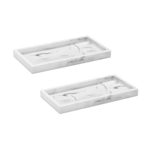 2 Packs Silicone Bathroom Vanity Tray Small 7.8" ＆ Small 7.8" Set, Rectangle Shatterproof Flexible Bathroom Tray for Soap Dispenser, Tissues, Candles, Towel, Plant, Perfume Key - color: White 7.8" & 7.8"