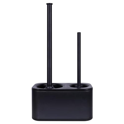 Blue Donuts Toilet Brush and Plunger Set with Holder, Sleek Minimalist Modern Black Bathroom Accessories Toilet Plunger and Toilet Bowl Brush Combo - color: Black