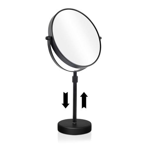 Nicesail 19 Inch Tall Makeup Mirror with 10X Magnification, 8 Inch Magnifying Mirror Tabletop with Pedestal, Height Adjustable Black (8 Inch, 10X) - color: No Light-black-10x