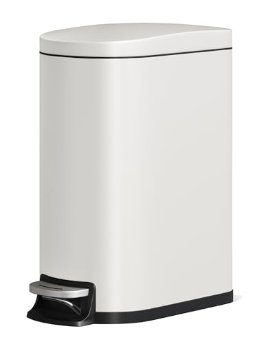 GarveeHome 13 Gal / 50 L Stainless Steel Kitchen Trash Can with Lid, Slim Step-On Garbage Bin, Large Rustproof Metal Trash Can with Soft Close, Inner Bucket & Rear Handle, White - color: White, size: 13 Gallon