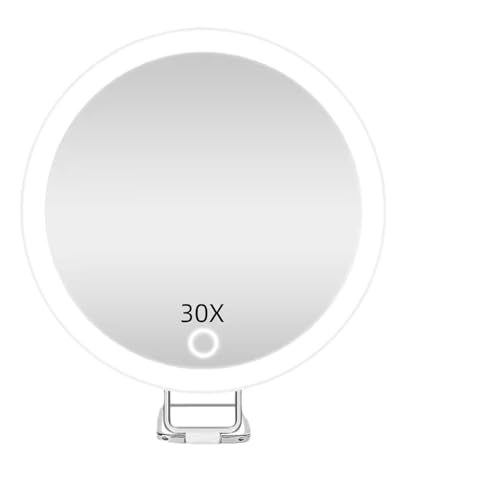 Magnifying Mirror with Light 30x, Lighted Rechargeable Adjustable Brightness Handheld Makeup Mirror with Suction Cup,Foldable Dimmable Portable Travel Mirrors for Wall Tabletop Desk Bathroom