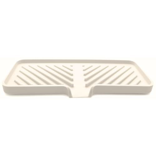 Silicone Soap Dish Tray and Sponge Holder with Drain Chute and Feet | 3-Way Sloped Design | Bathroom and Kitchen Sink Organizer Caddy (Vanilla Cream, 10"x4", 7.8 Ounces) - color: Vanilla Cream, size: 10"x4"