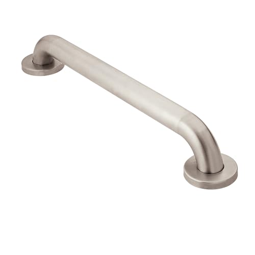 Moen Home Care Bathroom Safety 18 Inch Stainless Steel Handicap Grab Bar for Bathtub and Shower, Slip Resistant Finish, Elderly Assistance Product, Polished Brass, R8918P - color: Peened, size: 18 Inch