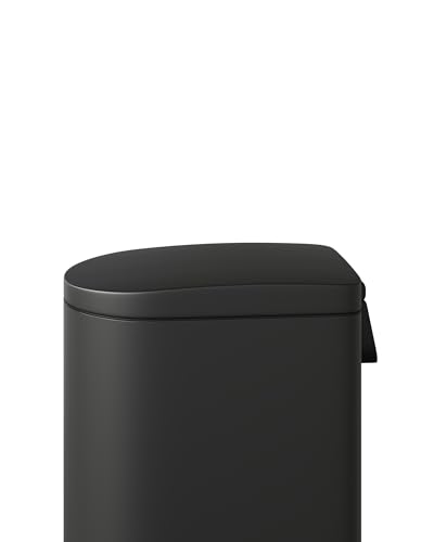 Garvee 1.6 gal / 6L Metal Bathroom Trash Can with Lid, Slim Waterproof Garbage Can for Bedroom, Small Step-on Trash Bin with Inner Bucket, Rear Handle, Soft Close Lid, Black - color: Black, size: 1.6 Gallons