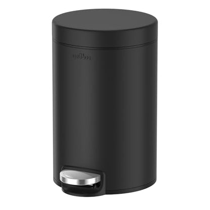mVm Bathroom Trash Can,3.2 Gallon/12 Lliter Step Garbage Can with Lid and Foot Pedal,Soft-Close,Anti-Fingerprint.Round Stainless Steel Trash Can for Bathroom,Bedroom,Office,Living Room (Matte Black) - color: Black, size: 3.2Gal/12L