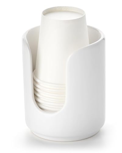 3 oz Original Ceramic Bathroom Cup Dispenser, (1 Pack, White) | With 5 PLA Paper Cups, Bathroom Essential Accessories for Mouthwash Holder on Bathroom Vanity Countertops - color: White, size: 1 Pack