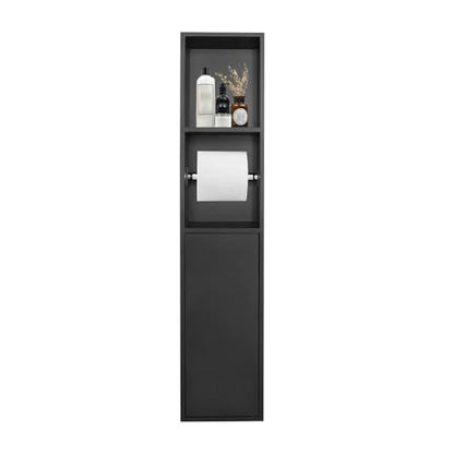 Recessed Toilet Paper Holder, 304 Stainless Steel Bathroom Toilet Paper Holder with Storage Cabinet for Toilet Brush Holder, Built-in Toilet Paper Dispenser (Black)
