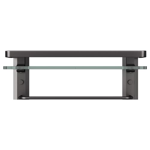 Bathroom Wall Shelf with Towel Bar, Clear Tempered Glass, Hand Towel Holder (Matte Black) - color: Black, size: Shelf with Towel Bar
