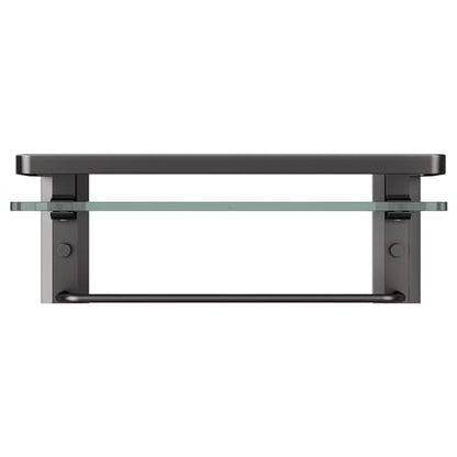 Bathroom Wall Shelf with Towel Bar, Clear Tempered Glass, Hand Towel Holder (Matte Black) - color: Black, size: Shelf with Towel Bar