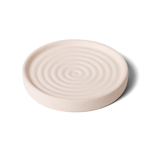 Home Bathroom Kitchen Use Diatomite Round Tray Ceramic Fast Dry Soap Holder (Beige) - color: Beige