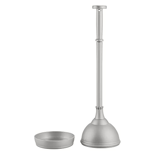 mDesign Hidden Plunger and Brush Set for Toilet Bowl - Modern Toilet Brush and Plunger Set - Brush Cleaner and Plunger Combo with Holder Caddy for Bathroom - Hyde Collection - Set of 2 - Gray - color: Gray