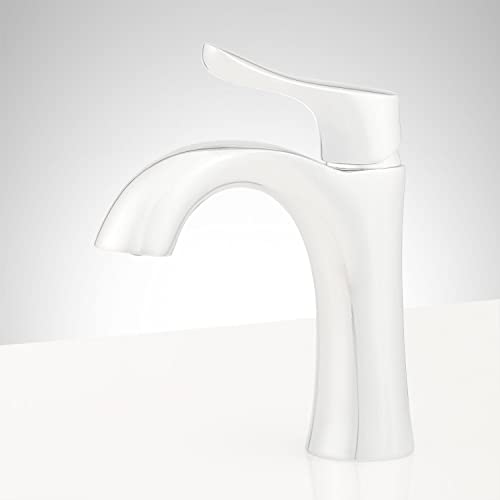 Signature Hardware 447940 Provincetown 1.2 GPM Single Hole Bathroom Faucet with Metal Lever Handle and Pop-Up Drain Assembly | Includes - Pop-Up Drain Assembly - Brushed Nickel
