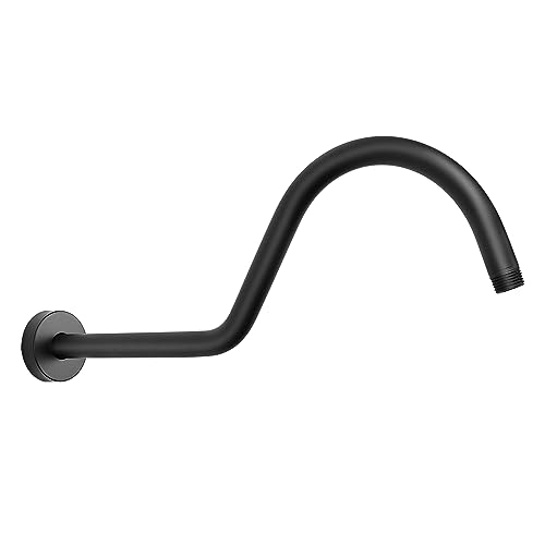 S Shaped Shower Arm, High Rise Shower Head Extension Pipe Standard 1/2" Connection with Flange, Awesome Shower Experience-Stainless Steel Bathroom Accessory(16 Inch J-S Shape, Matte Black) - color: Matte Black, style: 16" J Shape
