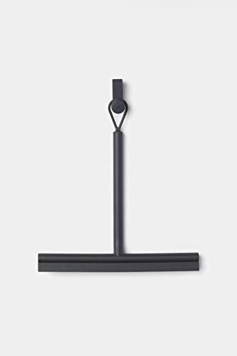 Brabantia Silicone Shower Squeegee with Hook (Dark Gray) Anti Streak Cleaning Wiper for Bathroom Glass, Plastic, Tile - Doublesided Brush & Rim Design - color: Dark Gray
