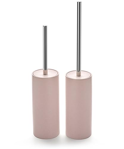 Matt Pink Ceramic Toilet Brush and Holder Set | Freestanding Toilet Bowl Cleaners Brush, Scrubber Brush for Toilet, Bathroom Accessories with Stainless Handle, Deep Cleaning - color: Matt Pink, size: Set/2
