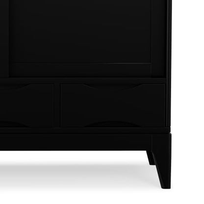 SIMPLIHOME Lev 39" Wide Solid Wood Storage Cabinet in Smoky Brown - color: Black, size: 48 inch