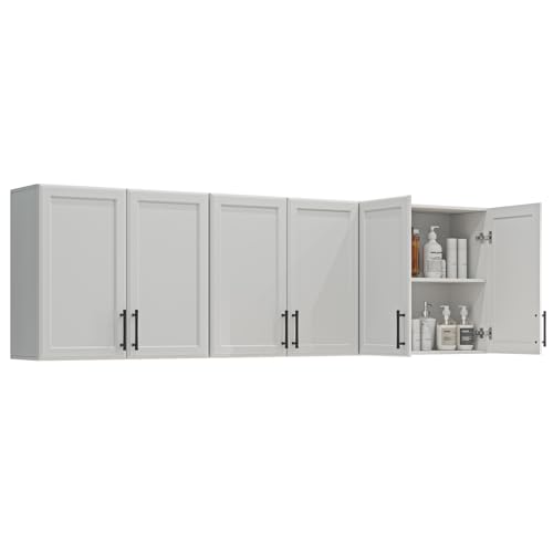 Furnaza Set of 3 White Kitchen Wall Storage Cabinet with Two Shaker Doors | Upper Wall Cabinets with Adjustable Shelf for Bathroom,Garage,Laundry Room,72"W x 12"D x 22"H - color: White, size: 24" W x 3pcs