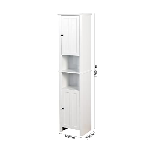 Tall Bathroom Storage Cabinet with Shelves and Door, Narrow Bathroom Cabinet with Adjustable Shelves, Slim Storage Tower, Linen Cabinet for Bedroom, Living Room (White, 15.7"L x 11.8"W x 67"H)
