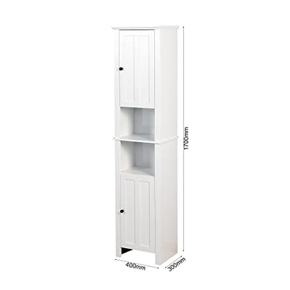 Tall Bathroom Storage Cabinet with Shelves and Door, Narrow Bathroom Cabinet with Adjustable Shelves, Slim Storage Tower, Linen Cabinet for Bedroom, Living Room (White, 15.7"L x 11.8"W x 67"H)