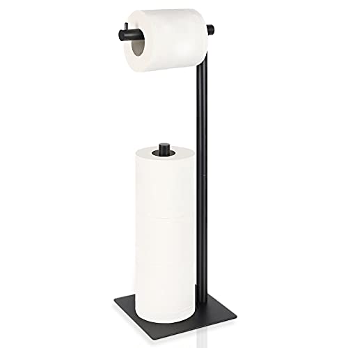 Toilet Paper Holder Stand Toilet Paper Roll Holder Stand Freestanding Black Toilet Paper Holder for Bathroom Toilet Tissue Storage Holder Metal - color: Black