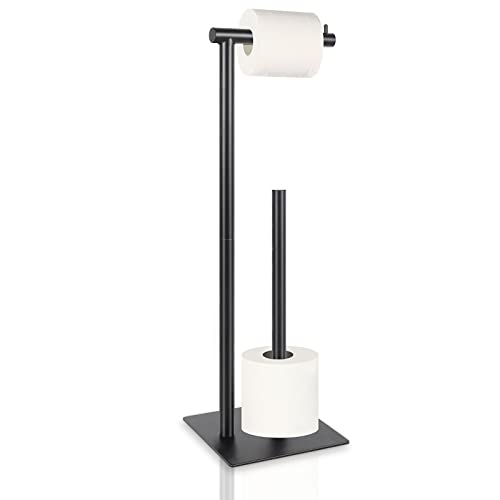Toilet Paper Holder Stand Toilet Paper Roll Holder Stand Freestanding Black Toilet Paper Holder for Bathroom Toilet Tissue Storage Holder Metal - color: Black