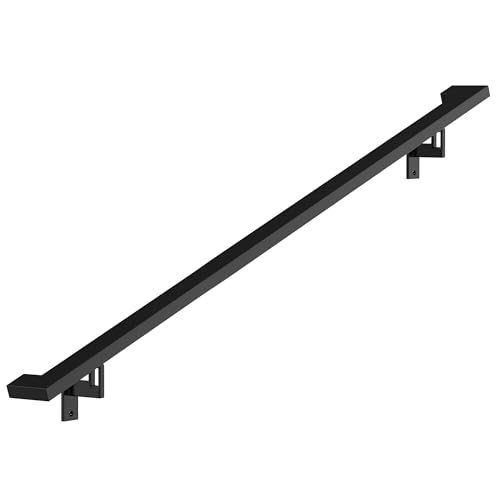 Modern Aluminum Handrail Complete DIY Kit – Matte Black with Adjustable Wall Mount Brackets Included (4' Length) - size: 4' length