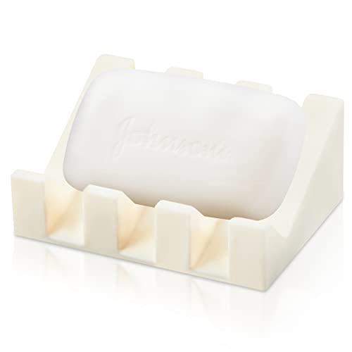 1 Piece Silicone Soap Dish Self Draining Soap Dish Shower Waterfall Bar Soap Holder Tray with Drain Soap Saver for Kitchen Bathroom Accessories (Cream White) - color: Cream White