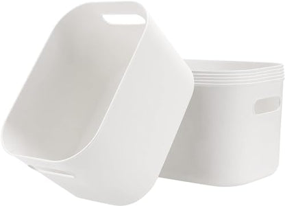 JOIKIT 6 Pack White Storage Bins with Handles, 10 x 7 x 6.3 Inch White Bathroom Kitchen Organizer Bin, Plastic Vanity Storage Bins Container Under Bed Sink for Hand Soap, Towels, Bath Balls - size: 6PCS with Handles