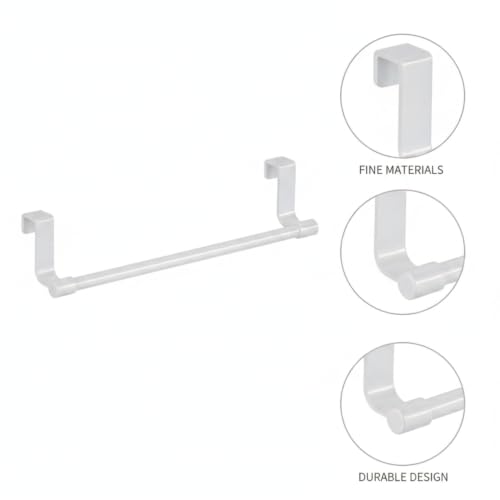 No-Drill Stainless Steel Cabinet Door Towel Bar, Over-the-Door Hanger for Kitchen & Bathroom Hand Towels, White