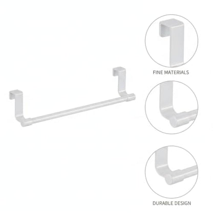 No-Drill Stainless Steel Cabinet Door Towel Bar, Over-the-Door Hanger for Kitchen & Bathroom Hand Towels, White
