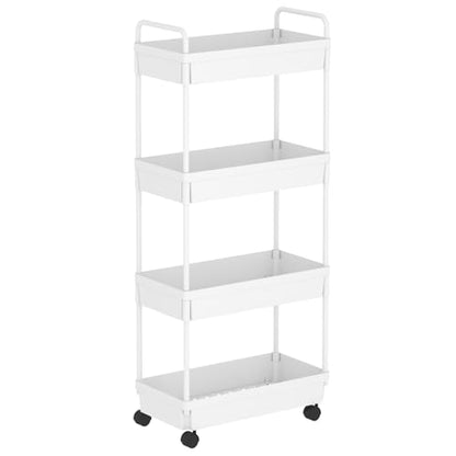 Buzowruil Rolling Storage Cart 4 Tier Organizer Mobile Shelving Unit Storage Rolling Utility Cart with Wheels for Kitchen Bathroom Laundry,White
