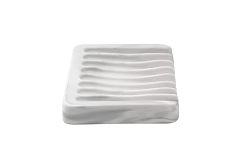 Ceramic Soap Dish for Sink,Self Draining Soap Dishes Saver for Shower Bar Soap Holder for Bathroom Soap Container Holder Dish for Kitchen,Marble Decor,White
