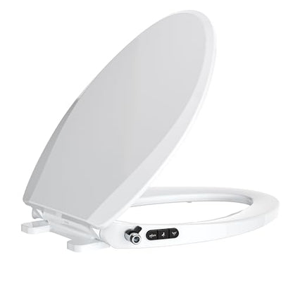 Bidet Toilet Seat, Soft Close Toilet Seat, Button control Feminine/Posterior Wash Switch, Knob Control Water Pressure,White Bidet Seat Attachment with Brass inlet (Elongated-D) - color: White / OVAL Black Buttons, size: Elongated