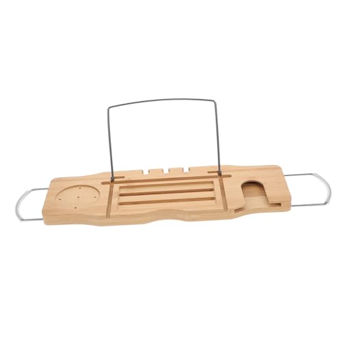 PRETYZOOM Expandable Bamboo Bathtub Tray Adjustable Phone Holder Multifunctional Bath Shelf for Relaxation and Storage for Reading and Bathing Accessories