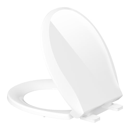 Aünsffer Toilet Seat Plastic White, Round Toilet Lid 16.5 inch, Round Shape Soft Close, Ergonomic Design, Comfort and Safe, Never Loosen - color: White, size: Soft Close
