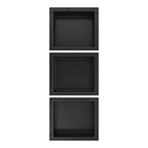 Tile Redi USA RNT1614S-14-14 Niche Triple Recessed Shower Shelf, Three Shelves, 42" H X 16" W, Black - size: 42" H X 16" W, style: 3 Shelves