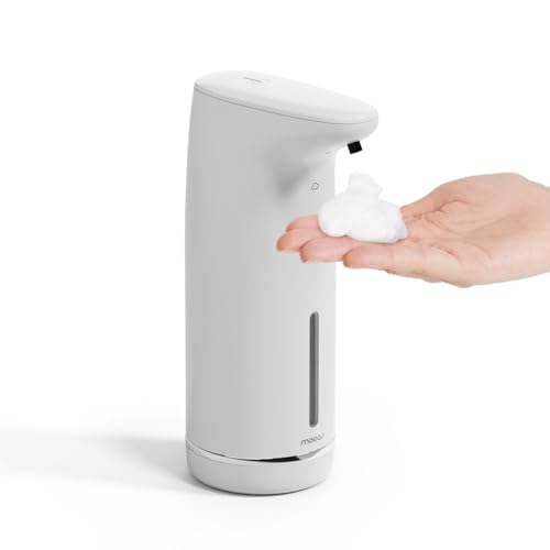 mooas Milky Foaming Hand Soap Dispenser, Automatic, Rechargeable (White) | 2-Level Adjustable, IPX5 Waterproof, USB-C Charging, 10.8oz Capacity, Foaming Soap, Automatic Cleaning, Kitchen, Bathroom - color: White