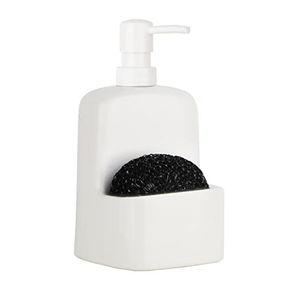 Dish Soap Dispenser - Kitchen Soap Dispenser with Sponge Holder Matte Ceramic Soap Daddy Dispenser 20oz for Kitchen (Matte White) - color: Matte White