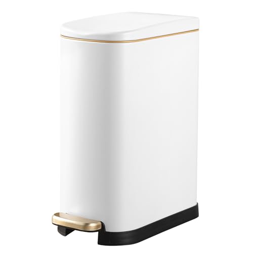ELPHECO Bathroom Trash Can with Lid 3.5Gal Stainless Steel Step Garbage Can | 13.5 Litre Stainless Steel Pedel Garbage Can with Removable Inner Bucket, Wastebasket Bathroom, Office, Bedroom, Matte White - color: Matte White