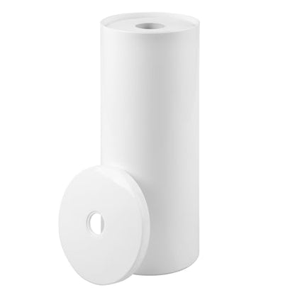 iDesign Freestanding Toilet Paper Canister with Lid, White | For 3 Extra Rolls, Made in USA - color: White, size: Pack of 1, style: Lid With Hole