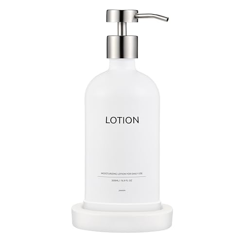Glass Soap Dispenser Bathroom Set by Janxin, Foaming Kitchen soap Dispenser with Ceramic Tray for Dish Soap, Liquid Soap Dispenser for Hand Soap, Lotion, Body Wash (White+Silver) - color: White Silver L