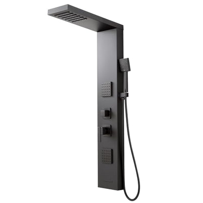 ROVOGO Shower Panel Tower System Matte Black, 4 Shower Modes, No Led Lights | High Pressure Shower Head, Body Jets, Handheld and Tub Spout, Shower Column Stainless Steel with Mixing Valve, 46.5"H x 7.8"W - style: Black- Without Led Lights