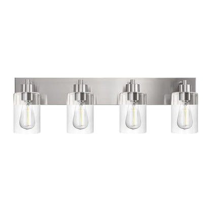 4-Light Brushed Nickel Bathroom Vanity Lights, Clear Glass | Brushed Nickel Metal Frame,Up/Down Wall Mount,cylinder Glass Shade,Kitchen Hallway Bedroom Indoor Use,Easy Install,E26 Base - size: 4-light