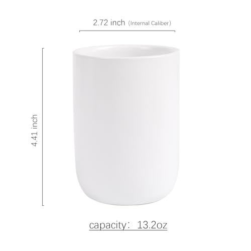 BosilunLife Ceramic Toothbrush Holder - 12Oz Bathroom Toothbrush Holder White Tooth Brush Holders Tumbler Cups Reusable Toothbrush Mouthwash Cup Small Toothbrush and Toothpaste Holder - color: White-cyl, size: cylinder