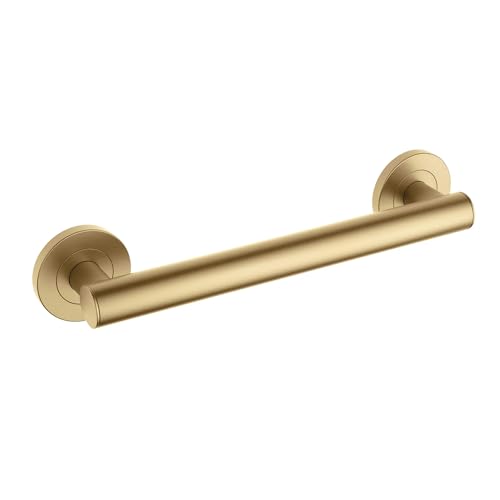 KIBI 12 Inch Brushed Brass Stainless Steel Bathroom Safety Grab Bar | Straight Shaped Grab Bar for Bathtubs and Showers, Shower Safety Grab Bars for Seniors, Wall Mounted Anti-Slip Support (KGB1112) - color: Brushed Brass